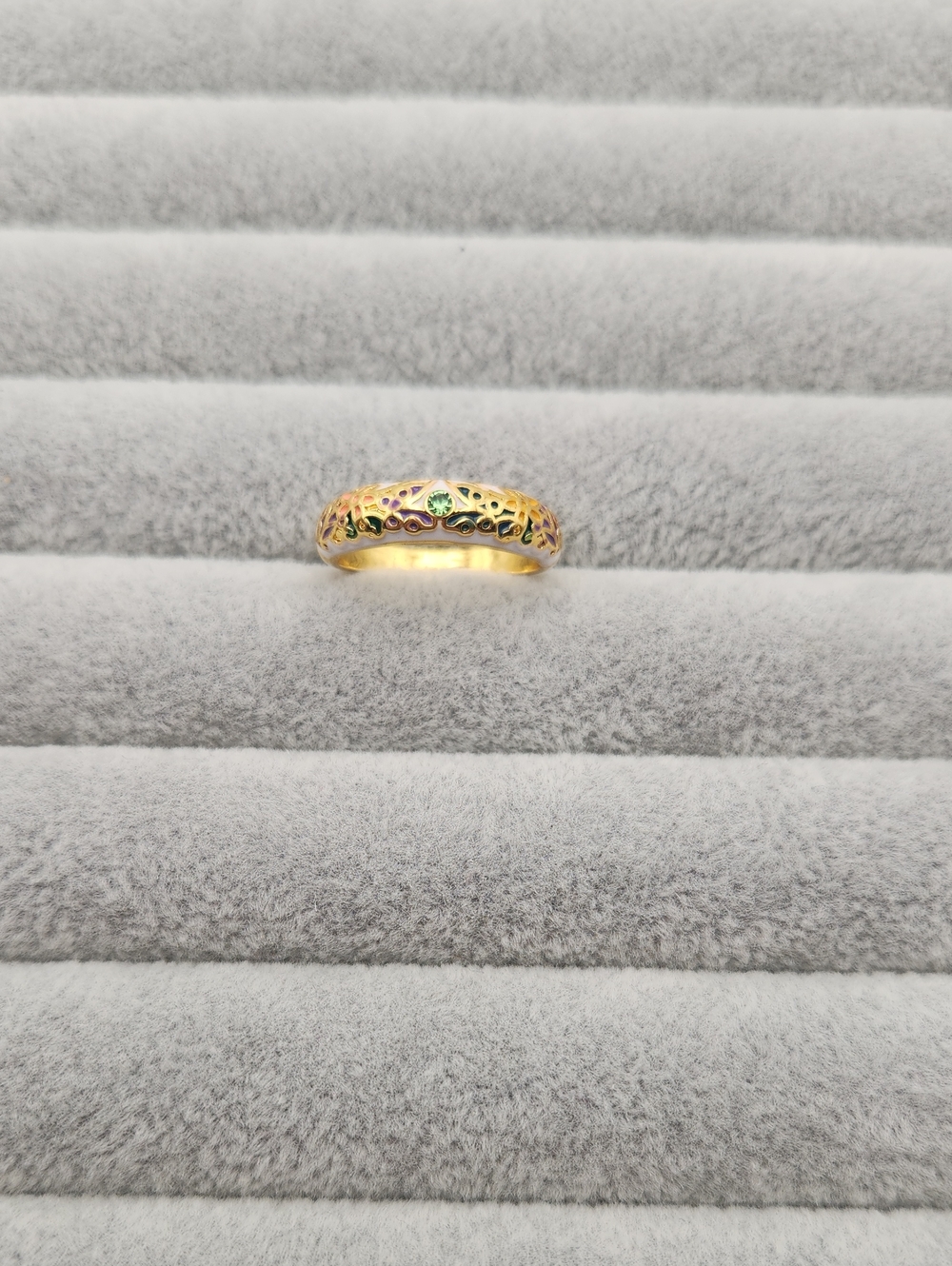 18K Gold Plated Stainless Steel Colorful Enamel Filigree Band Ring